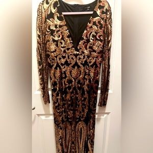 Gold and Black Sequin Detail Fashion Nova Gown